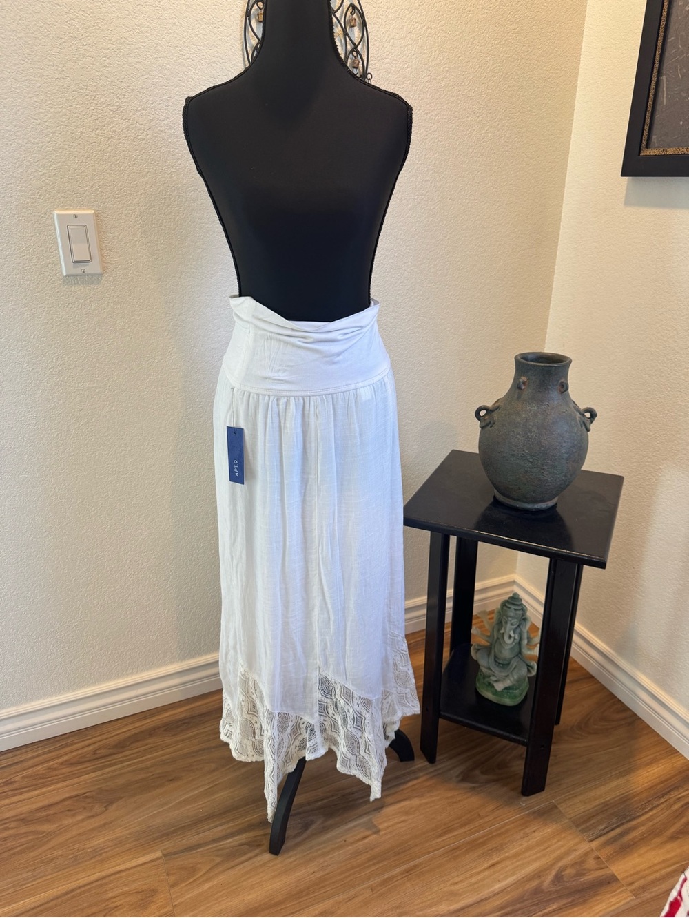 Apt. 9 White Lace-Hem Boho Midi Skirt